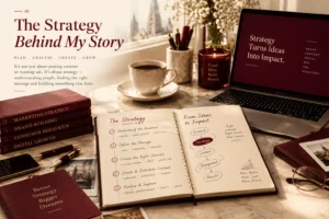 An open notebook outlining marketing strategy steps, showcased by a freelance digital marketing specialist in Thrissur